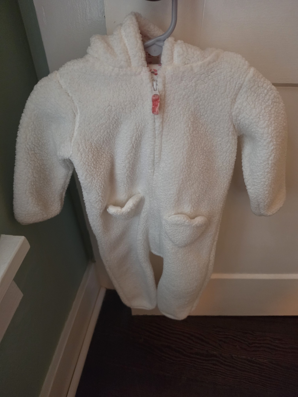 Carter's Cream Sherpa Hooded Baby One-Piece with Heart Pockets 12M